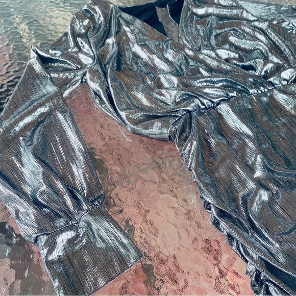 Nasty Gal Silver Metallic Stretchy Tight Ruched Taylor Swift New Years Mcbling - Picture 5 of 12